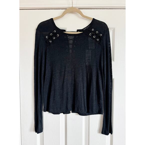 GENERATION LOVE BLACK LINEN BRAYDEN LACE UP TOP - Picture 1 of 3
